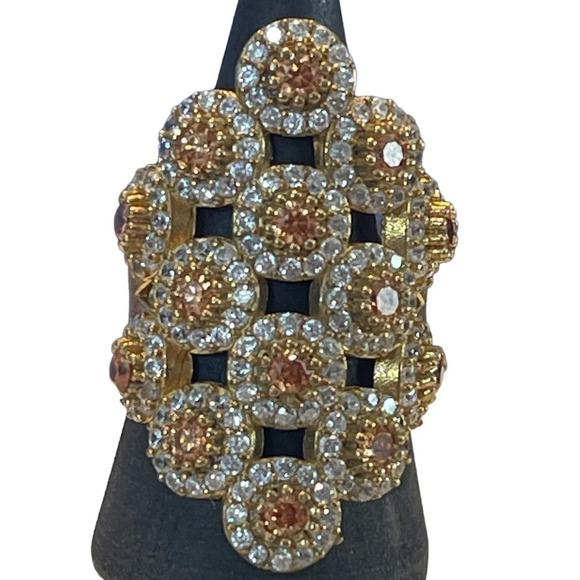 Rhinestone Sterling Silver Cocktail Ring - Picture 2 of 9